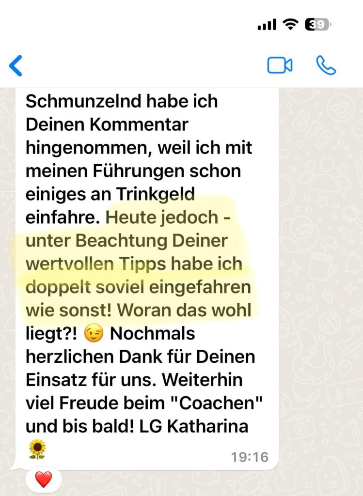 Rhetorikseminar verdoppelt das Trinkgeld.